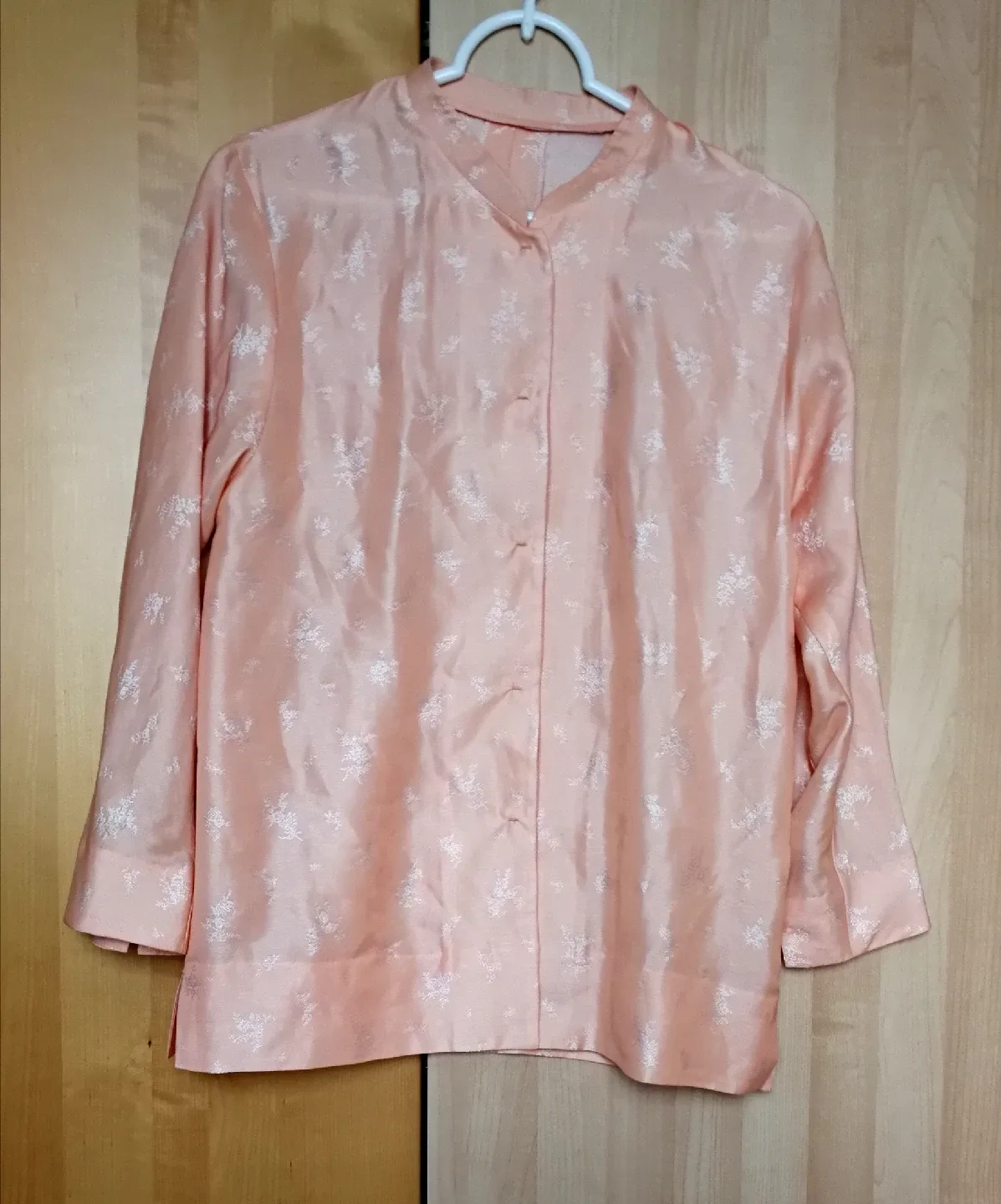 Vintage Peach Mandarin Collar Blouse - size S thumbnail