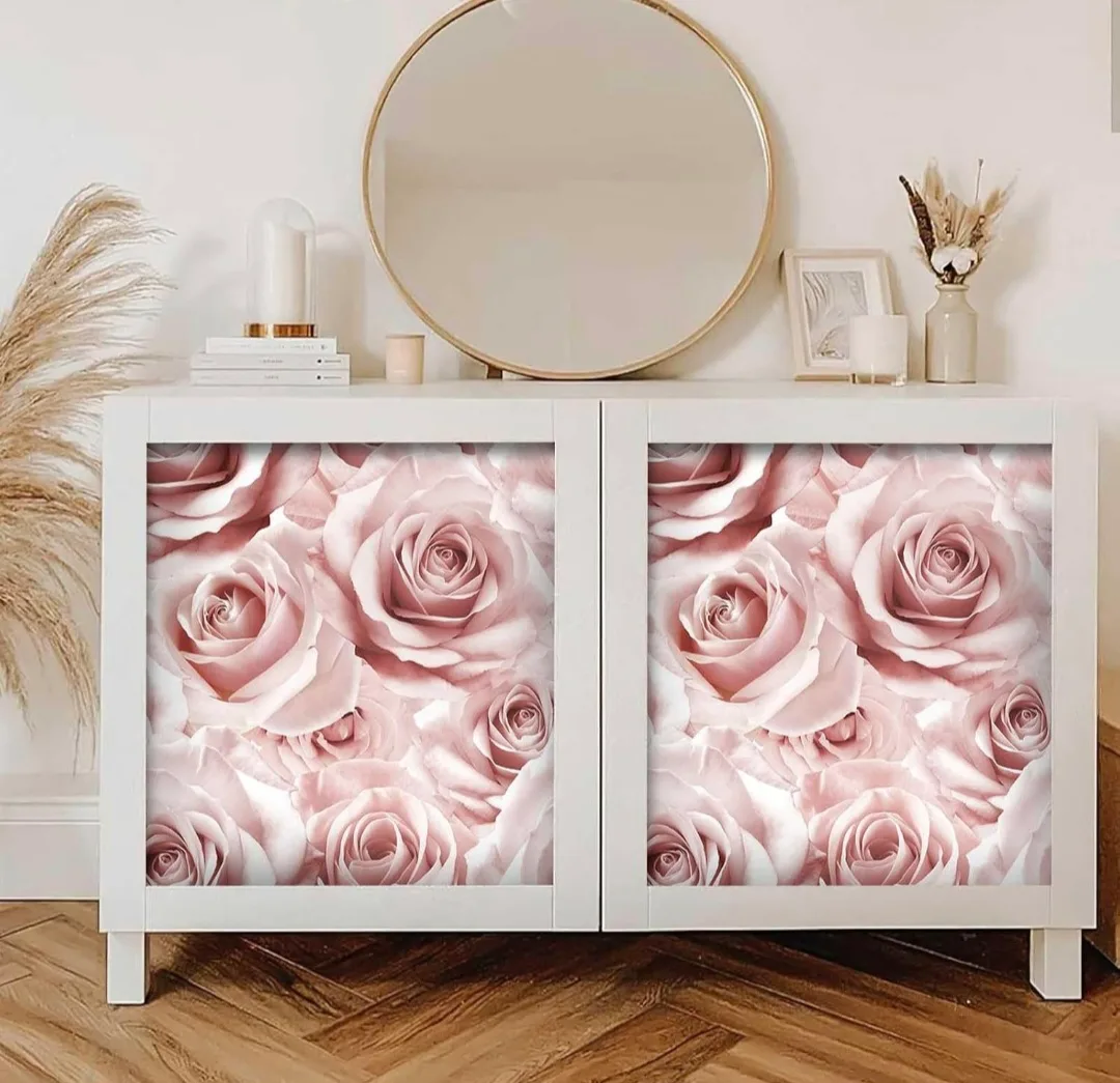 Pink Floral Rose Peel and Stick Wallpaper Modern 17.7"x118" image indicator(5)