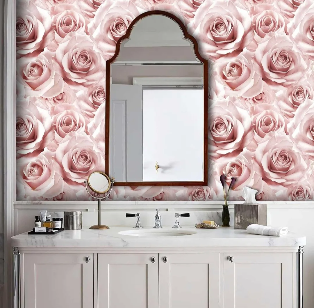 Pink Floral Rose Peel and Stick Wallpaper Modern 17.7"x118" image indicator(6)