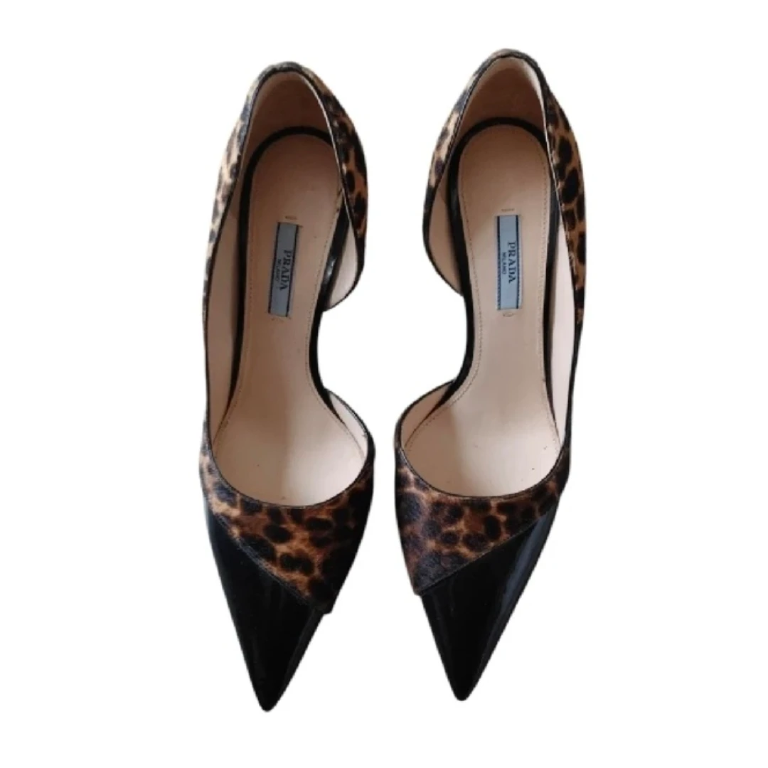 Prada Pony Hair Leopard Print Patent Leather Heels - photo 3