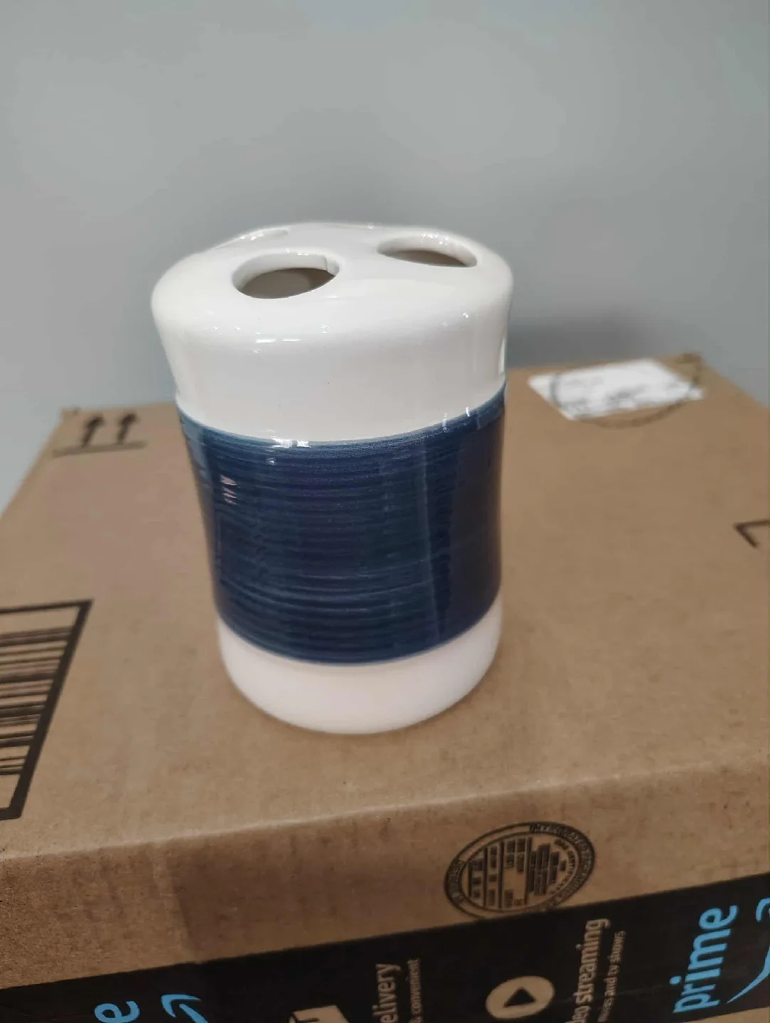 Blue & White Ceramic Toothbrush Holder thumbnail