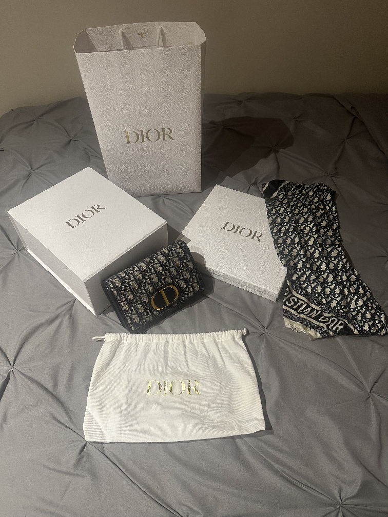 Dior Caro Chain Wallet & Scarf Set