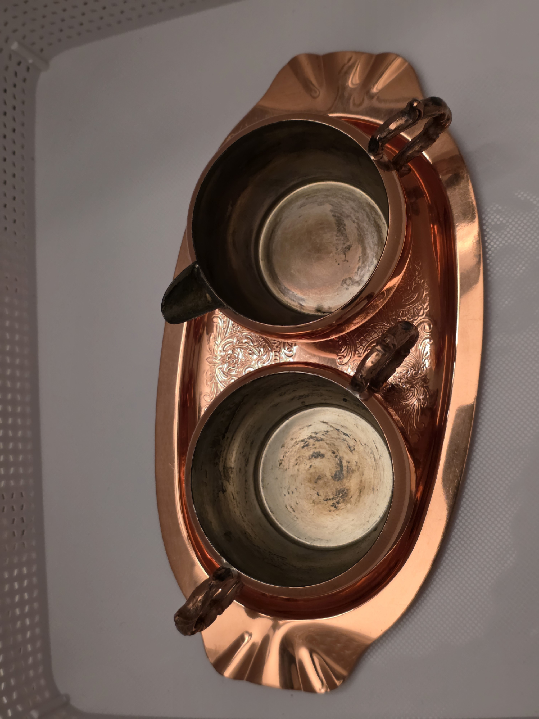Vintage EP Copper Tray with Sugar and Creamer Set - photo 3