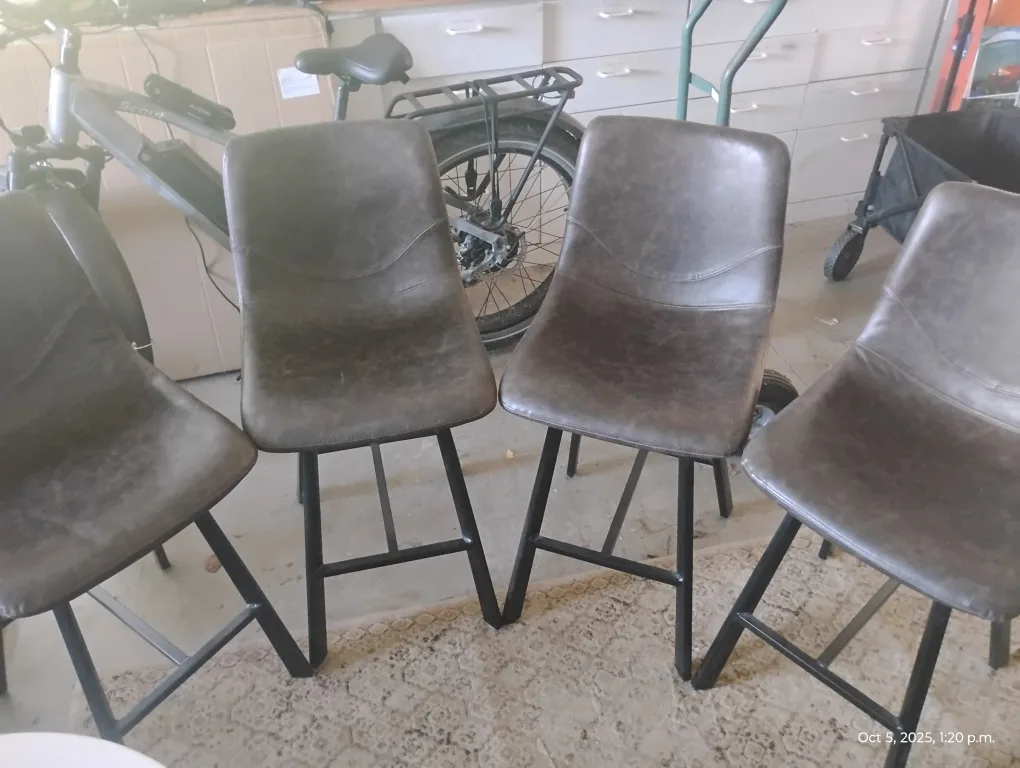 Dark Brown Leather Stools with Black Metal Legs x4 image indicator(2)
