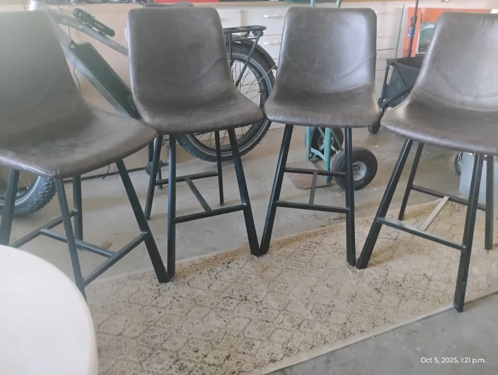 Dark Brown Leather Stools with Black Metal Legs x4 image indicator(3)