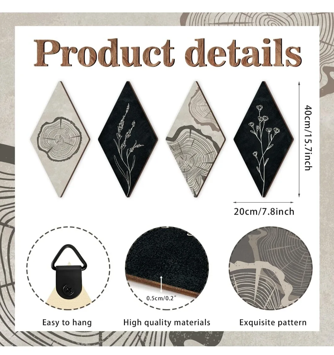 Diamond Wall Decor - Wood & Floral Design image indicator(2)