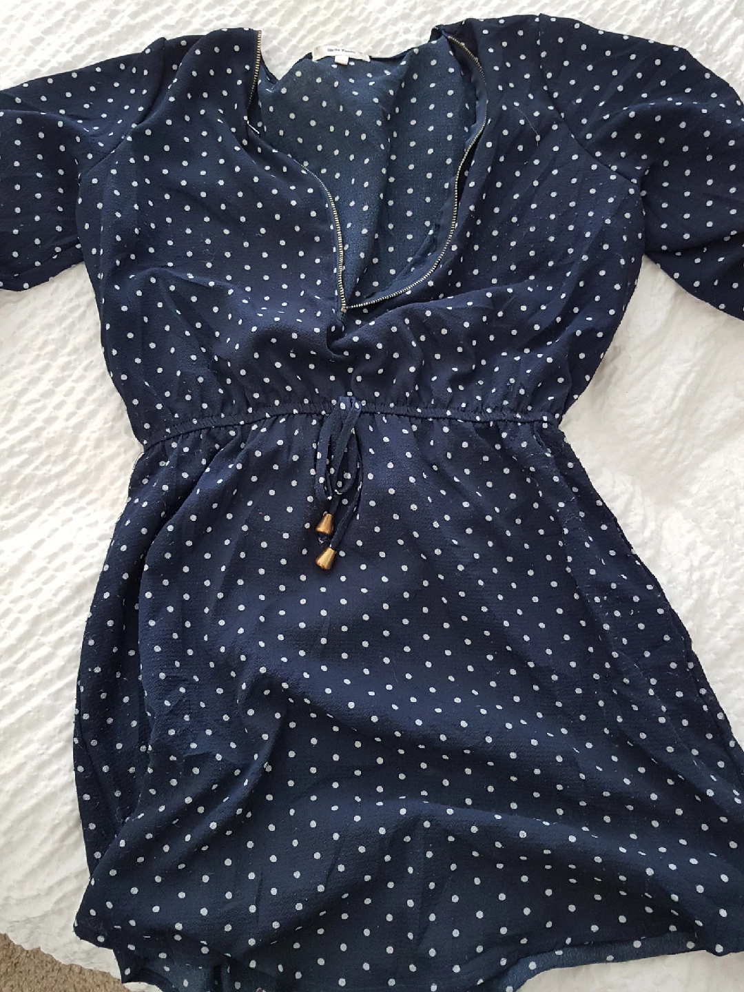 Stella Tweed Navy Polka Dot Dress - Size M