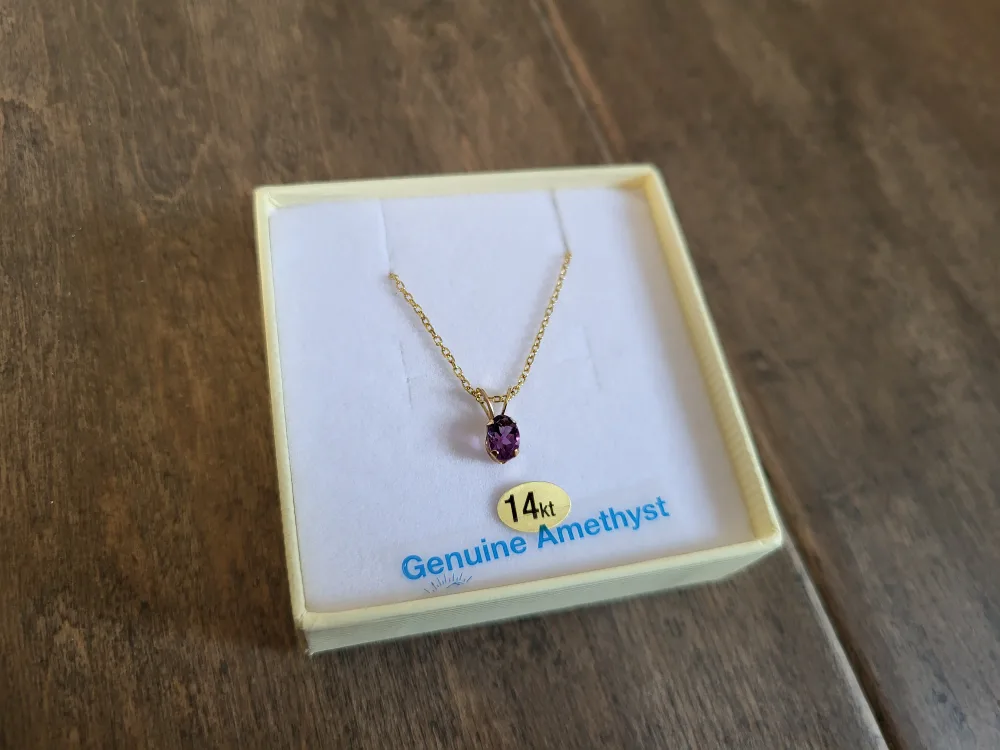 Brand New 14K Yellow Gold Amethyst Necklace For Sale image indicator(2)