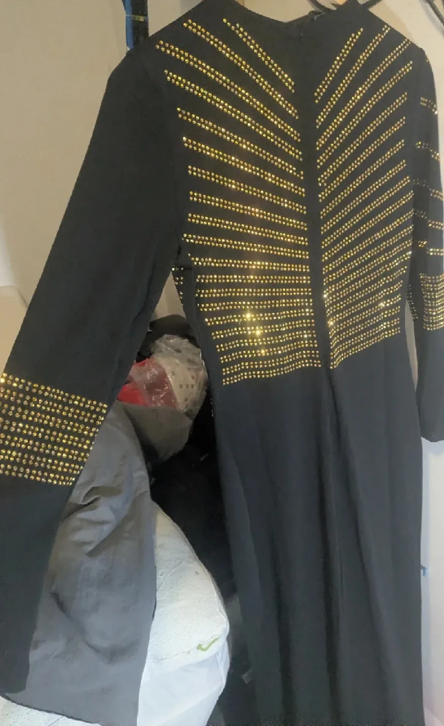 Black Long Sleeve Dress with Gold Embellishments image indicator(4)