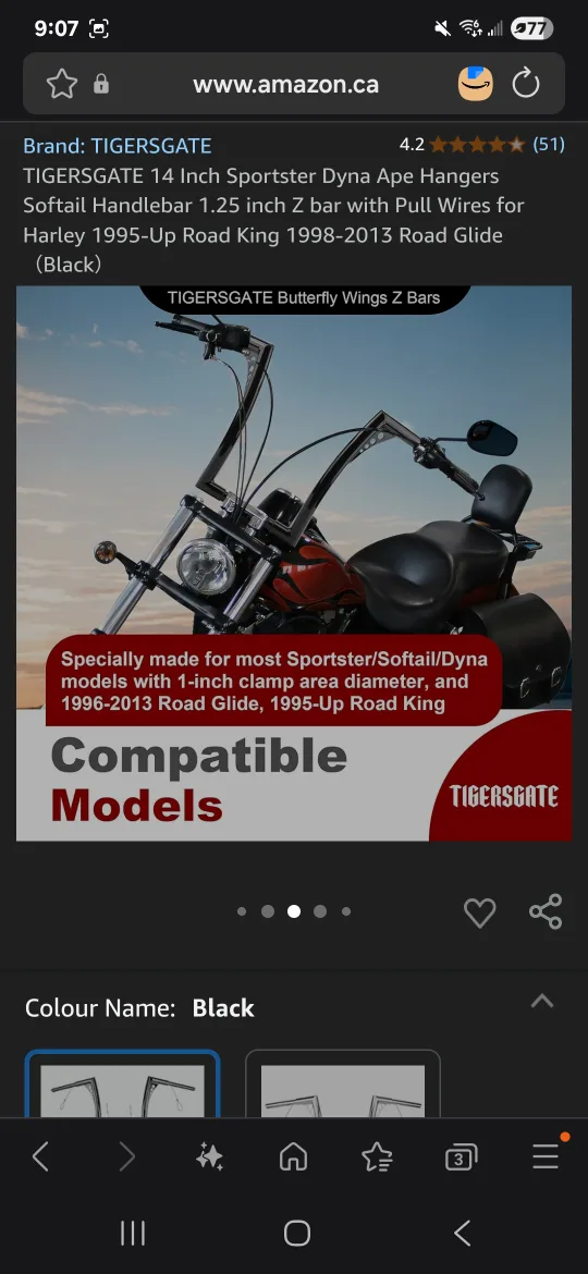 TIGERSGATE 14" Sportster Dyna Ape Hangers - Black image indicator(7)