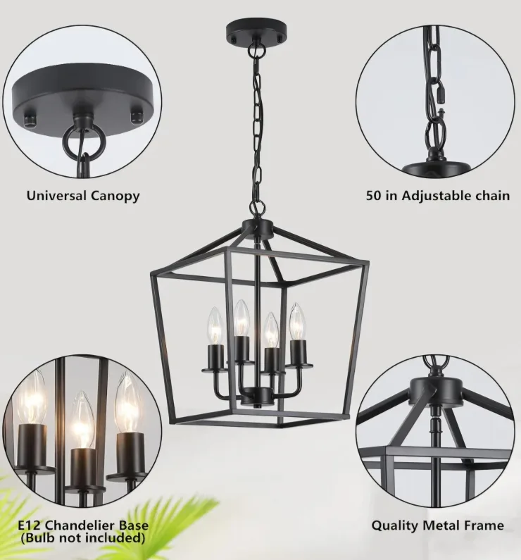 AMZASA UL Listed Black Industrial 4 Light ceiling light(NEW) image indicator(3)
