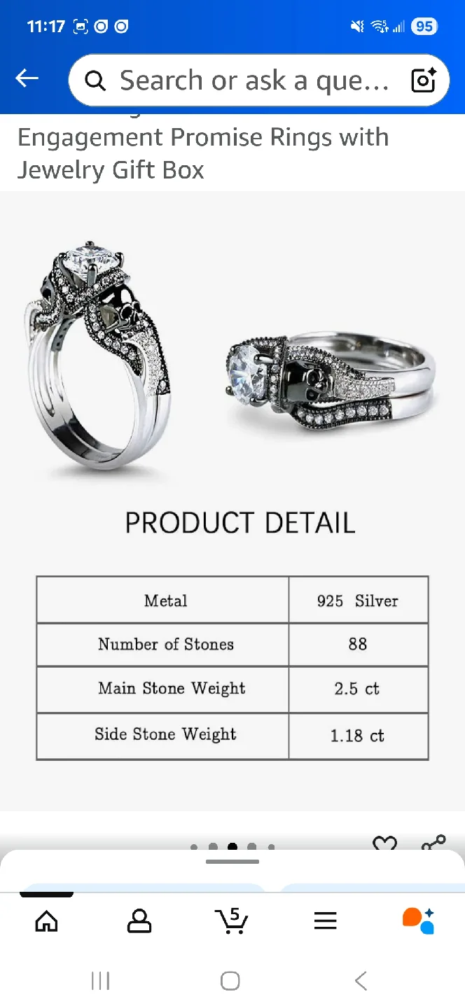 Jeulia 3.68 Carat Twist Skull Rings image indicator(3)