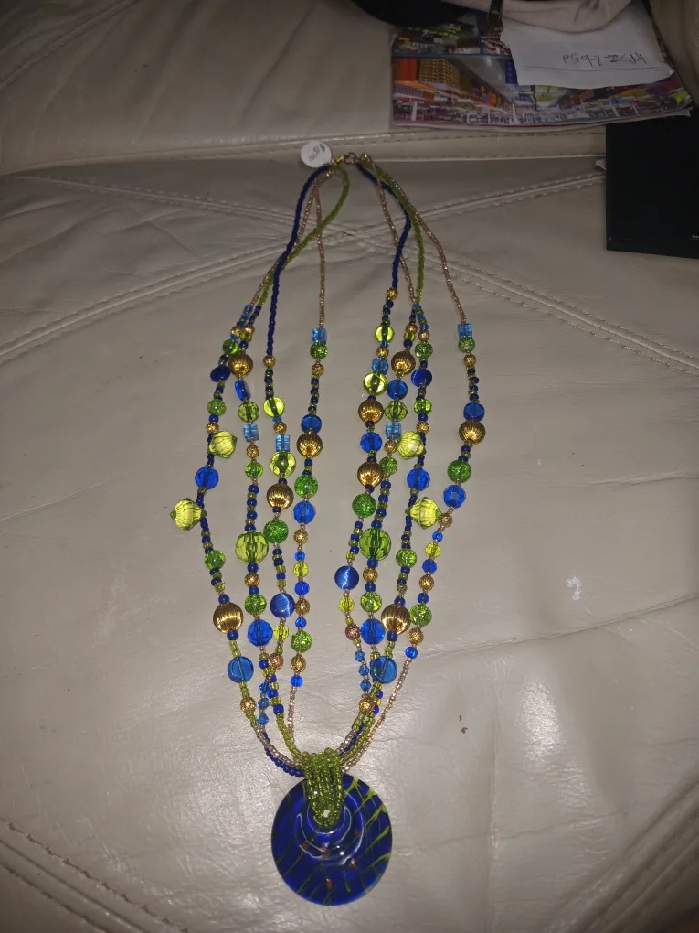Blue & Green Beaded Necklace thumbnail