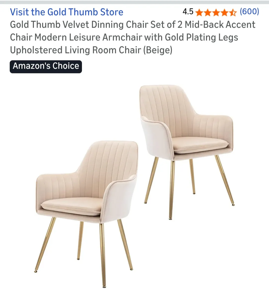 Gold Thumb Velvet Dining Chair - Beige image indicator(4)