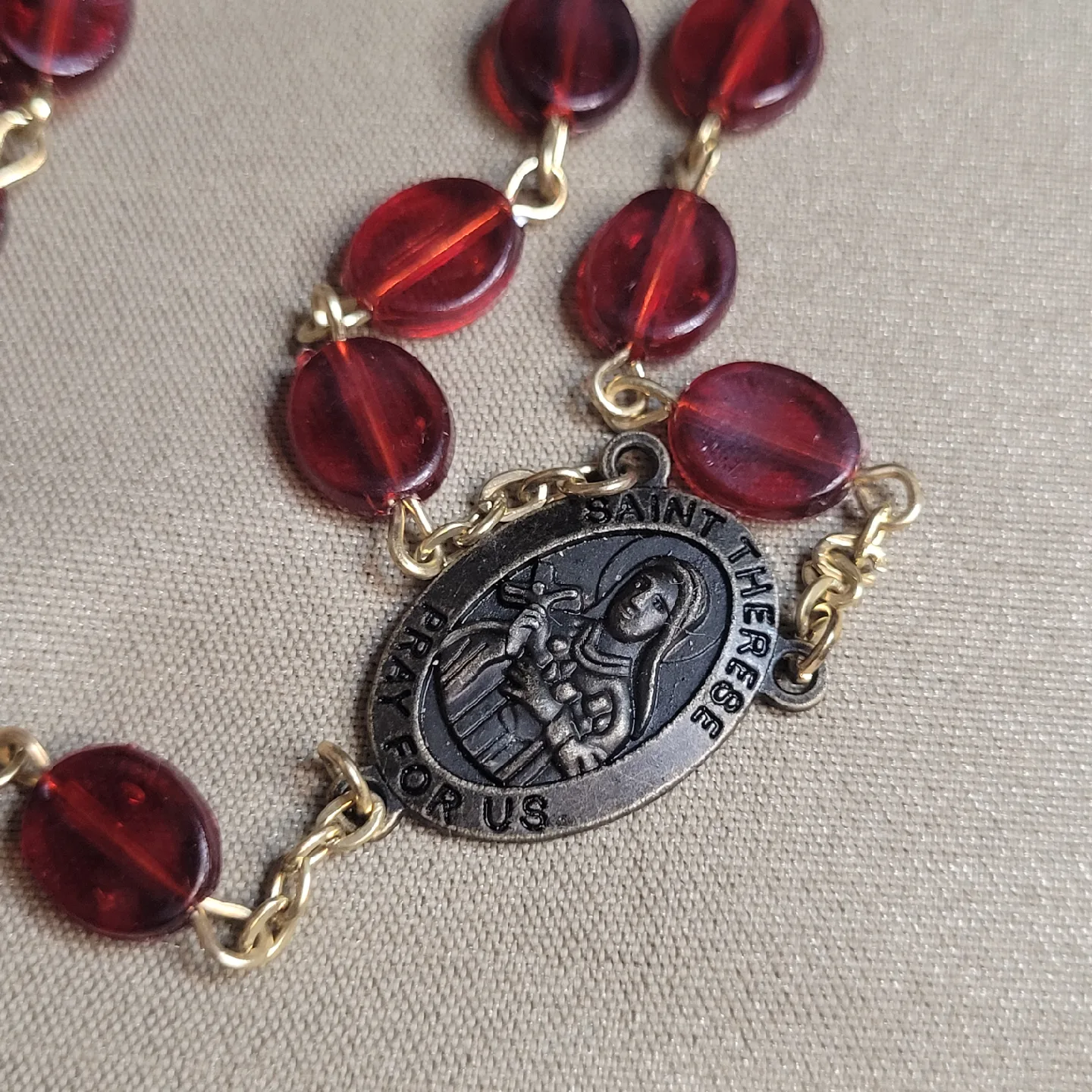 Beautiful Vintage Red Beaded  St Therese Prayer Rosary image indicator(3)