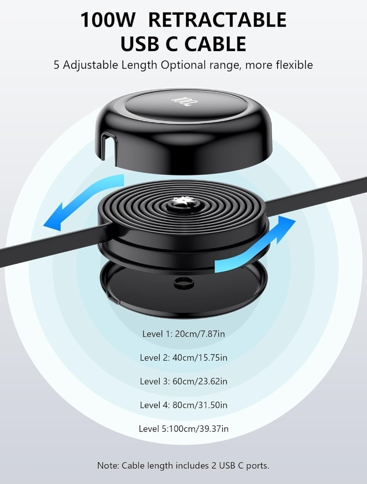 100W USB C Cable, Fast Charging, Retractable - photo 2