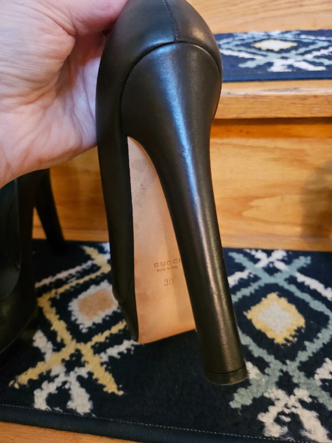 Gucci Black Leather Peep Toe Heels - Size 8 image indicator(10)