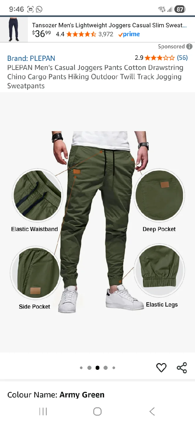 PLEPAN Men's Joggers - Navy, Khaki, Army Green image indicator(6)