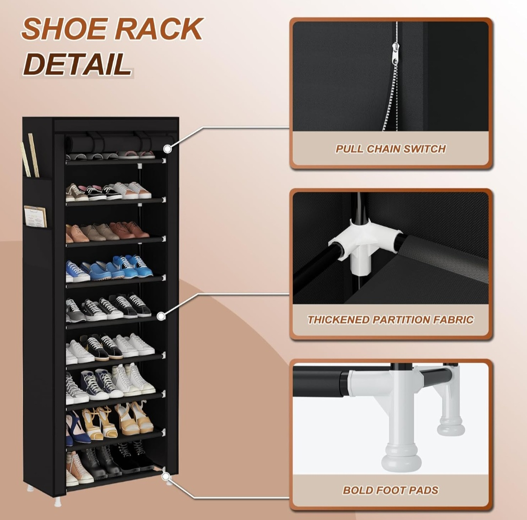 Black 9-Tier Shoe Rack with Cover - photo 5