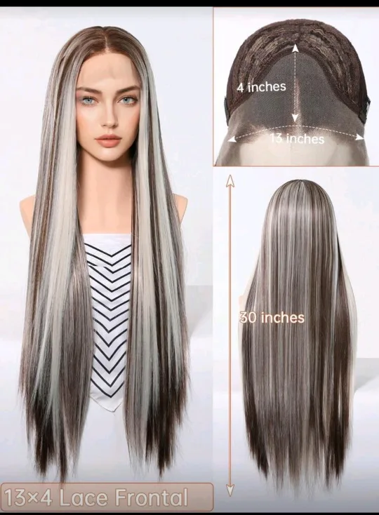 13x4 Lace Frontal Wig - Brown & Blonde Highlights, 30 inch image indicator(2)