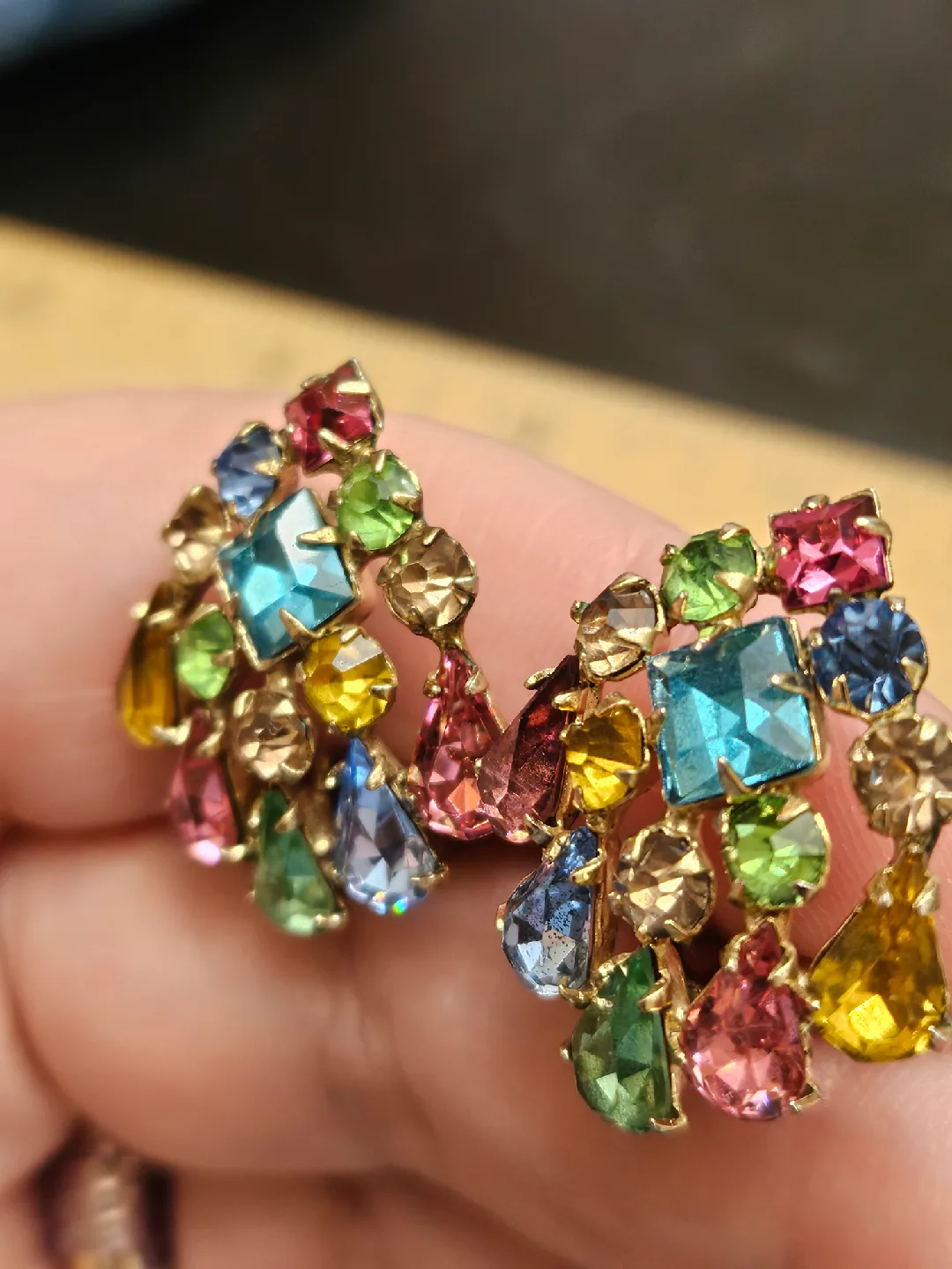 Vintage Multi-Colored Rhinestone Earrings image indicator(5)
