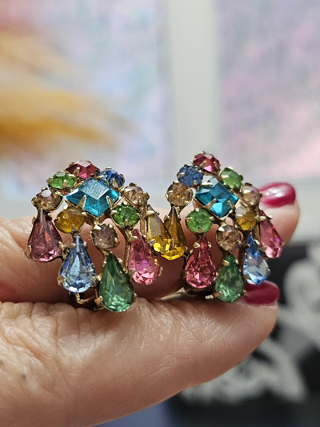 Vintage Multi-Colored Rhinestone Earrings image indicator(8)
