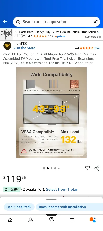 monTEK Full Motion TV Wall Mount 43-95 inch image indicator(2)