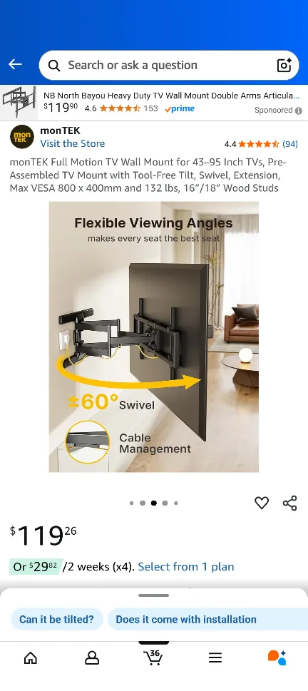 monTEK Full Motion TV Wall Mount 43-95 inch image indicator(4)