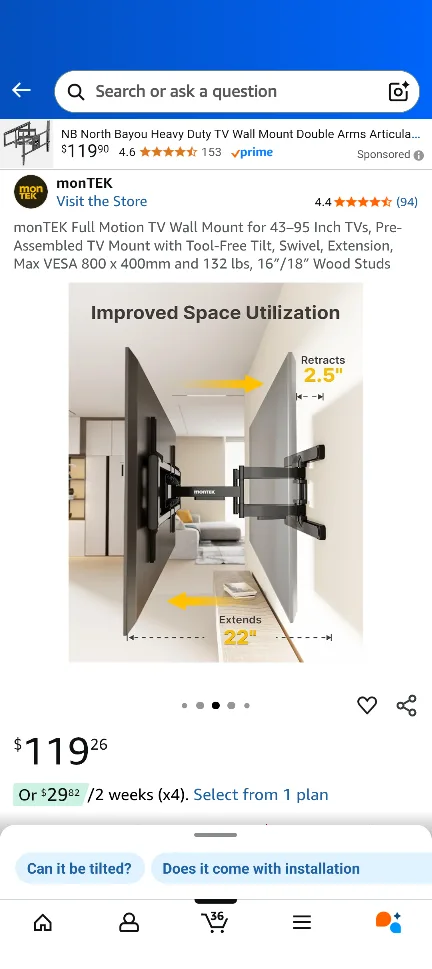 monTEK Full Motion TV Wall Mount 43-95 inch image indicator(5)