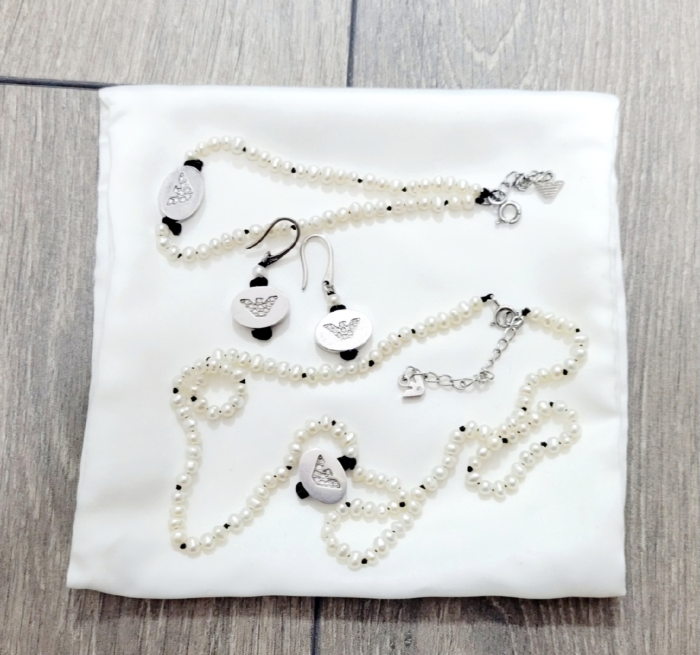Emporio Armani Pearl Necklace , Earring, bracelet