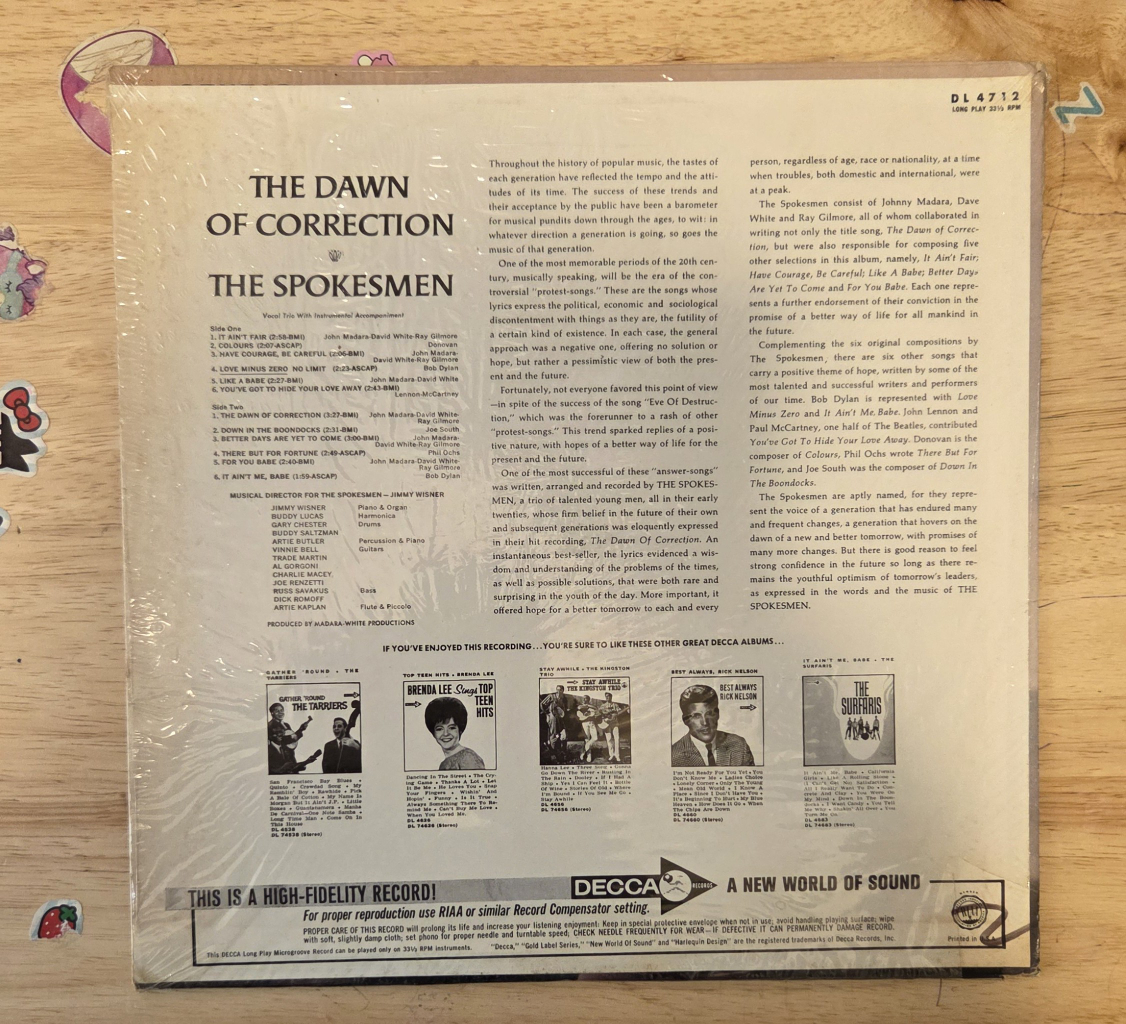 The Spokesmen - The Dawn of Correction Vinyl Record - photo 2