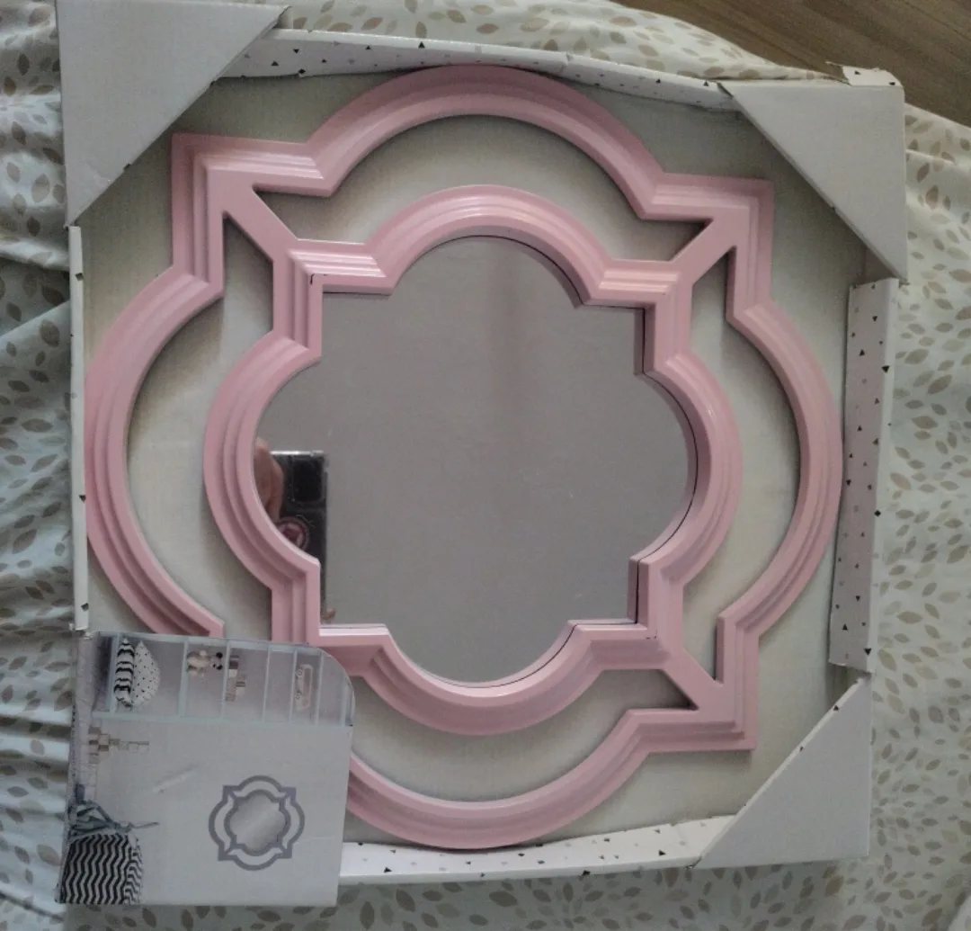 #cleanout Pink Quatrefoil Mirror - New in Box!