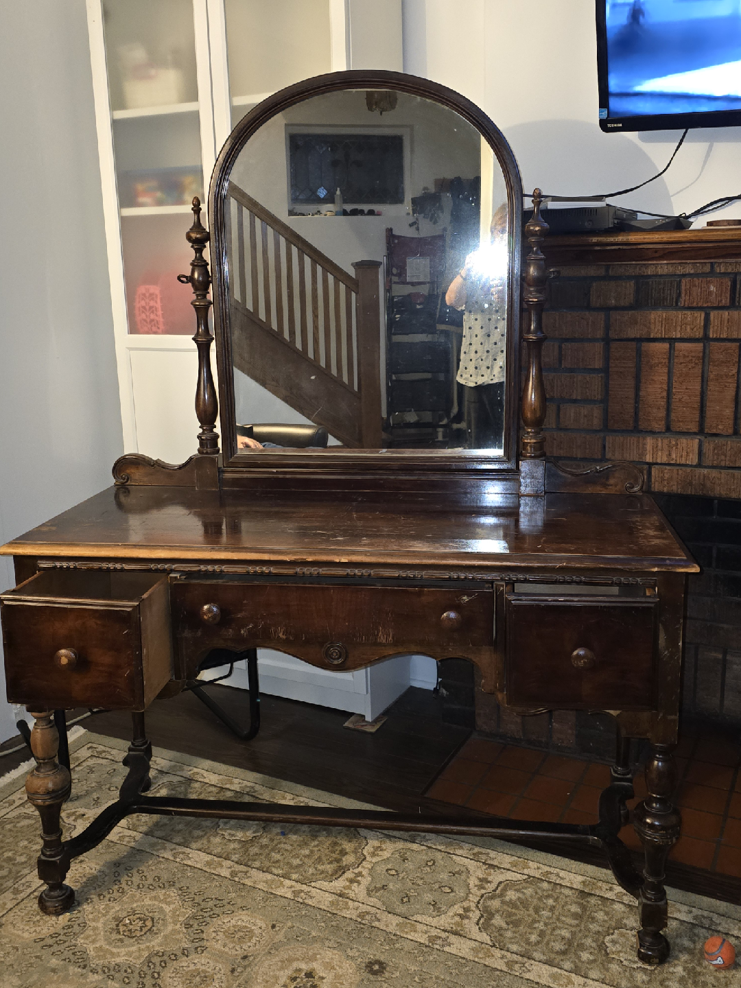 Antique Vanity with Mirror - Dark Wood - photo 2