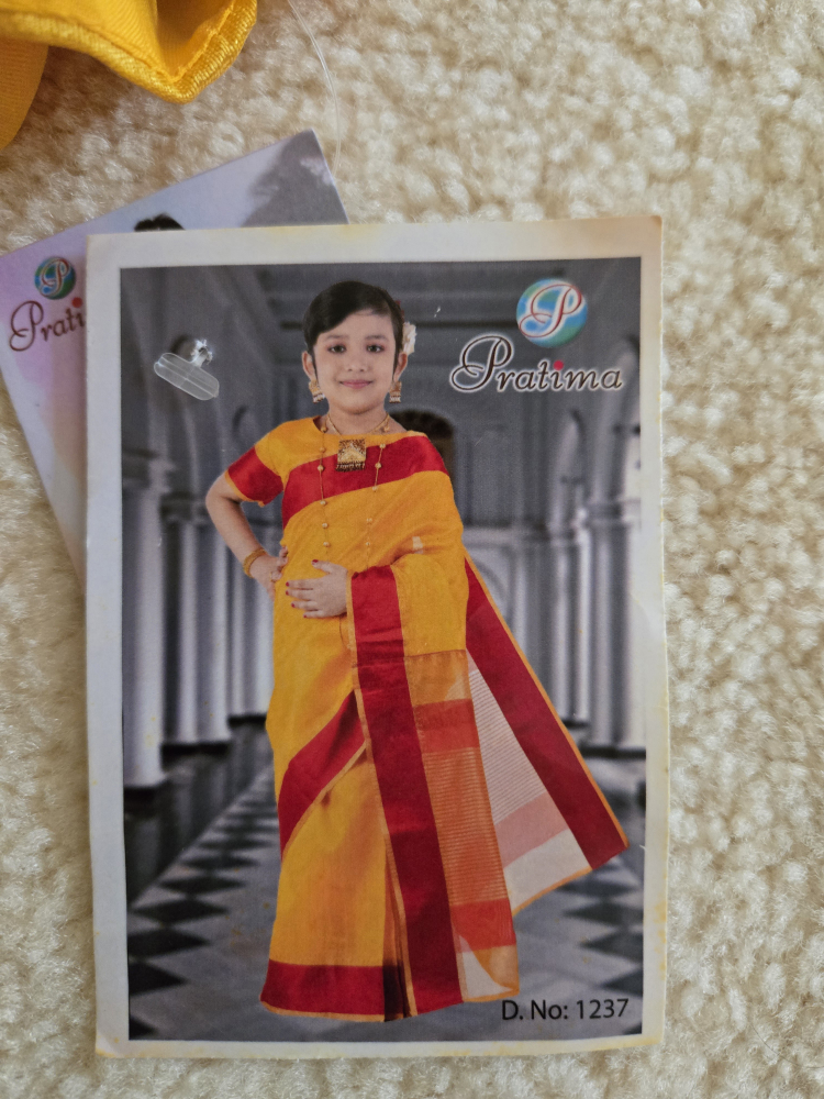 Kids Saree (Pre stitched) - Yellow & Red Size 28 (7 to 9 Years) - photo 2