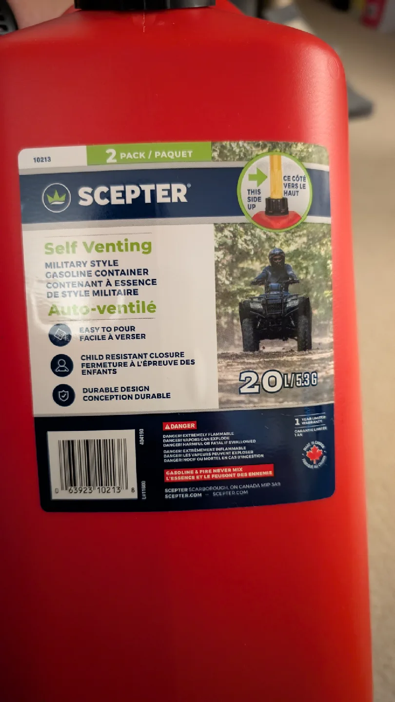 Costco Scepter 20L/5.3 US Gallon Gasoline Container image indicator(5)