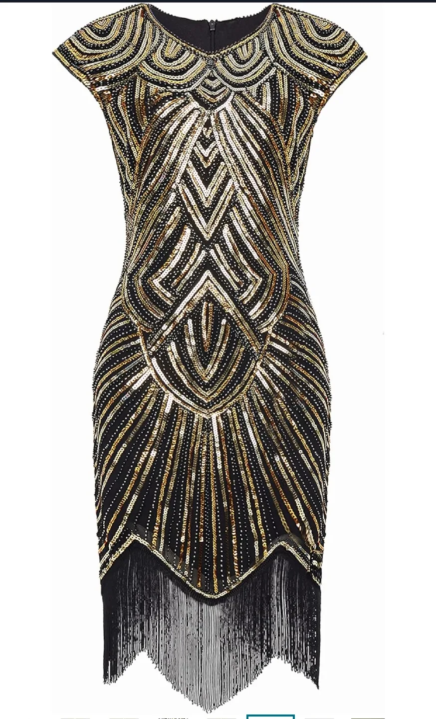 Babeyond-Flapper Dress - Black and Gold, Size Unknown image indicator(5)