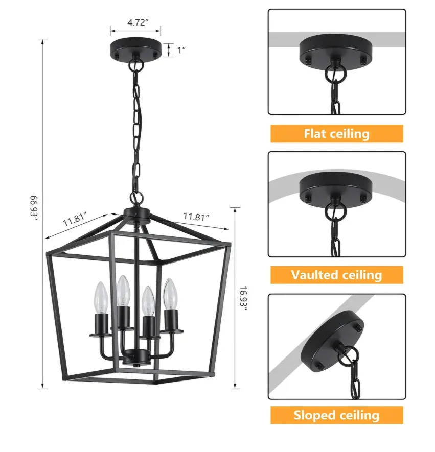 AMZASA UL Listed Black Industrial 4 Light ceiling light(NEW) image indicator(2)