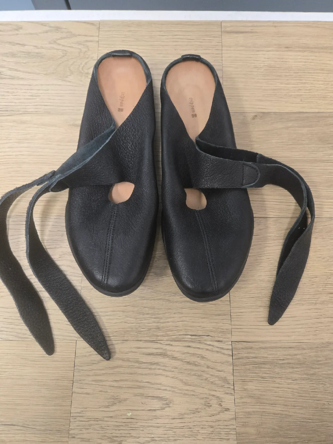 Trippen Black Leather Mules - Size 39