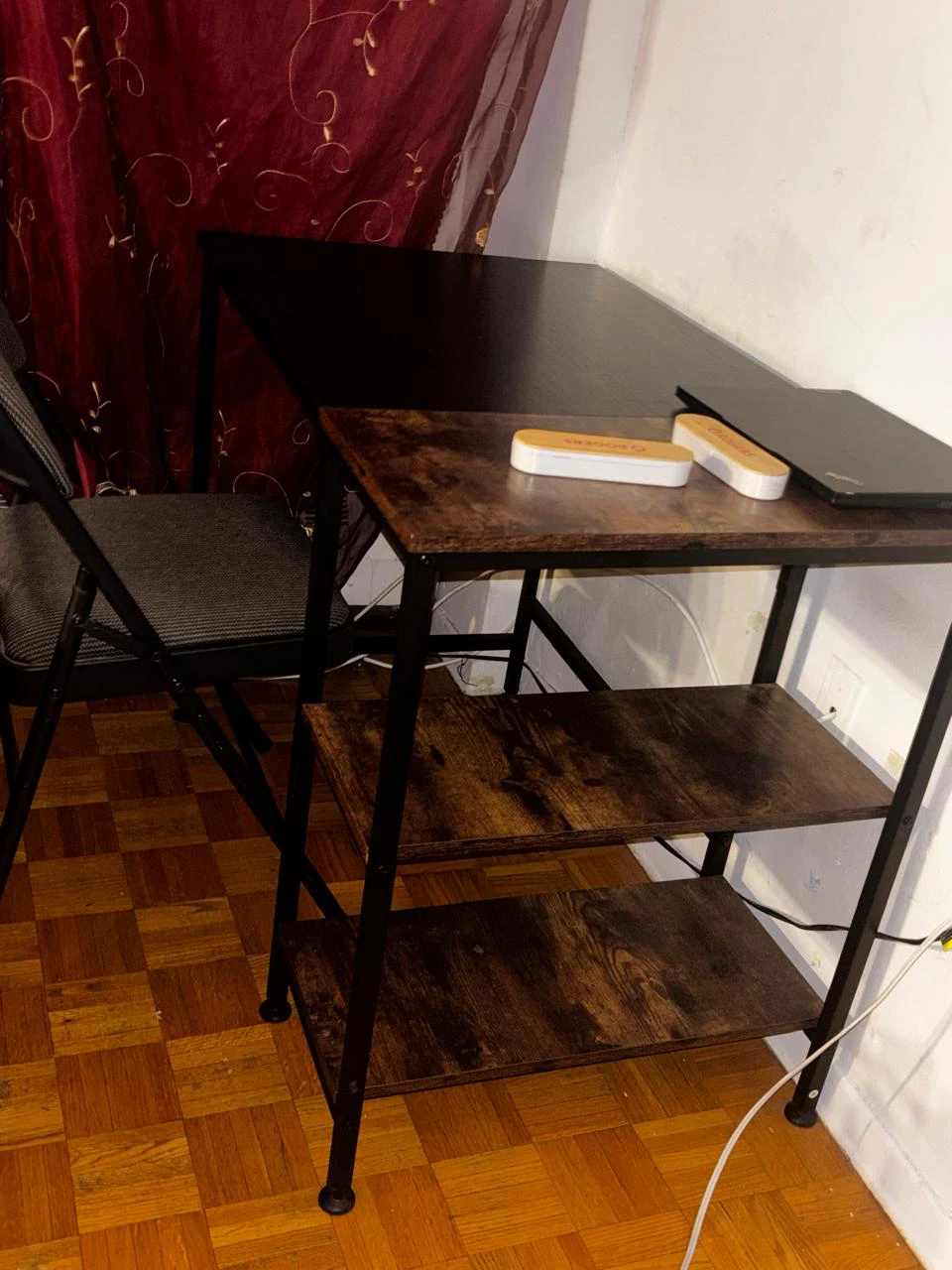 Rustic Brown & Black Work Desk with Shelves