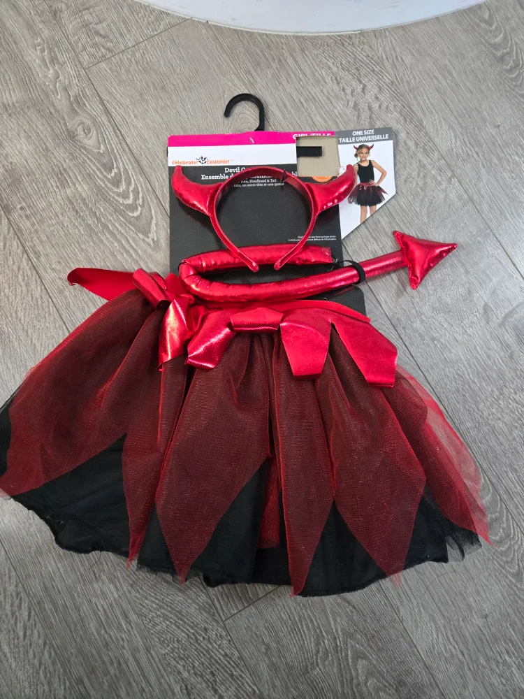 New halloween costume girls red black devil skirt tail and ears thumbnail