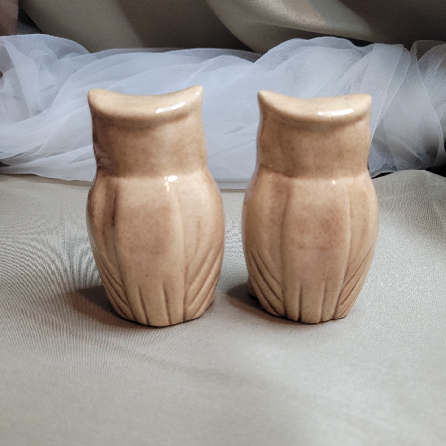 Pair of Vintage Ceramic 3 1/4" Tall Owl Figurines - photo 4
