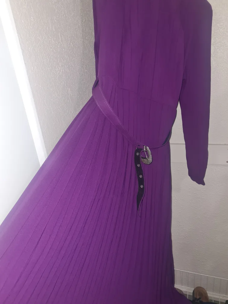 Purple Pleated Long Sleeve Maxi Dress image indicator(4)