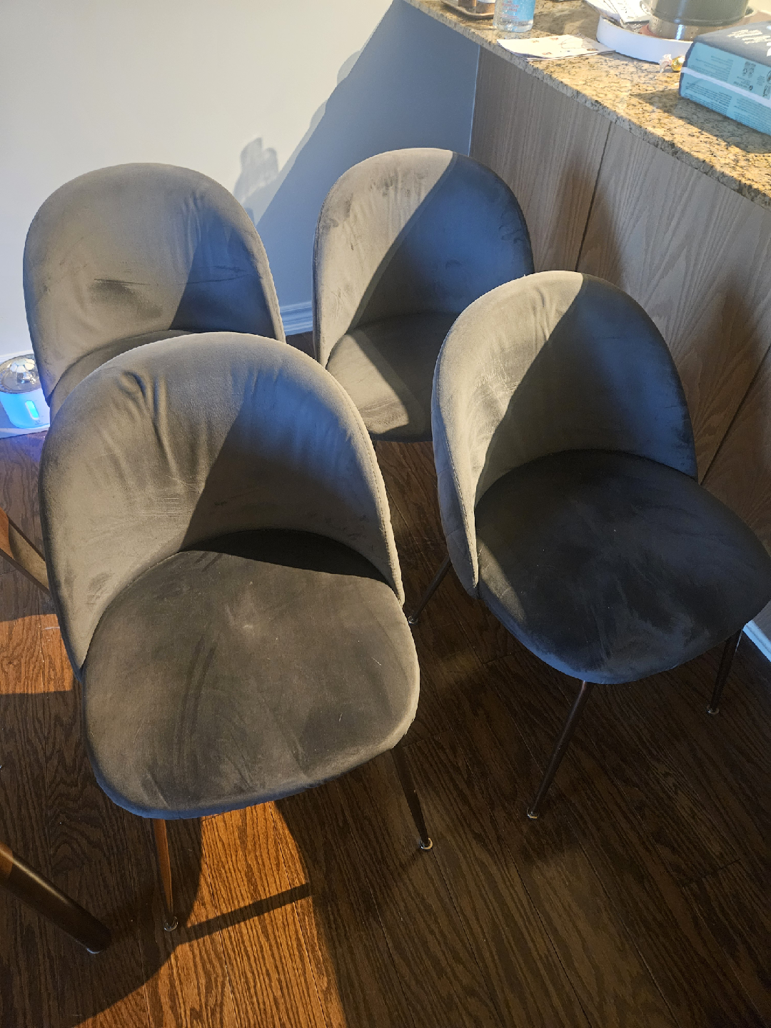 Set of 4 Grey Velvet Dining Chairs