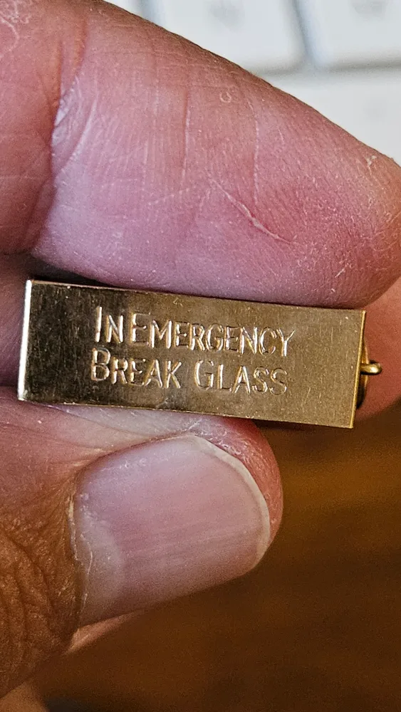 Vintage Gold pendant 'In Emergency Break Glass' Charm image indicator(2)