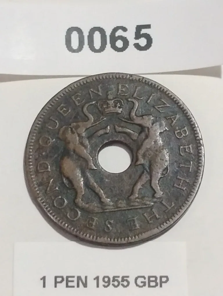 1955 Rhodesia and Nyasaland One Penny Coin thumbnail
