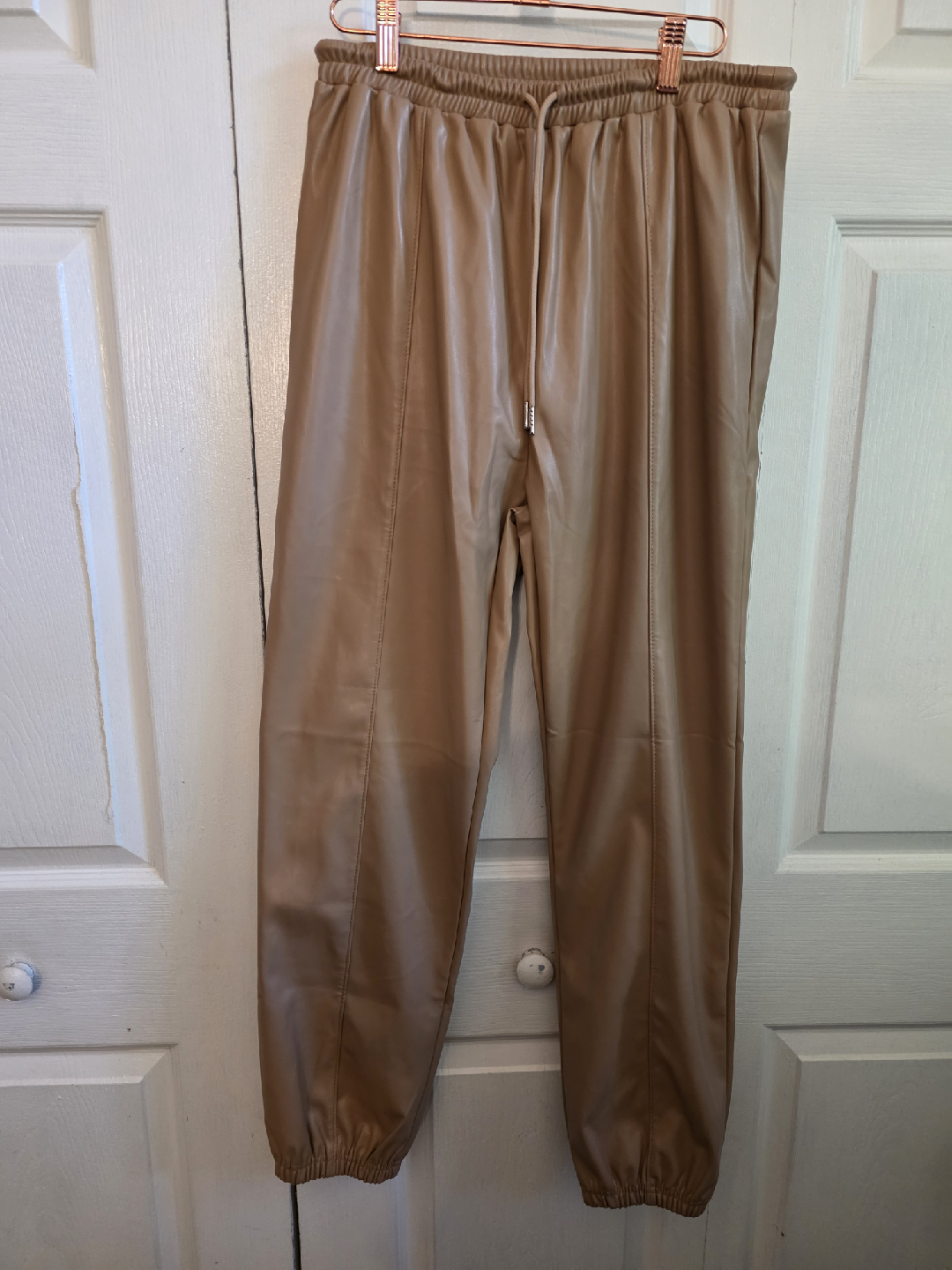 Tan Faux Leather Joggers