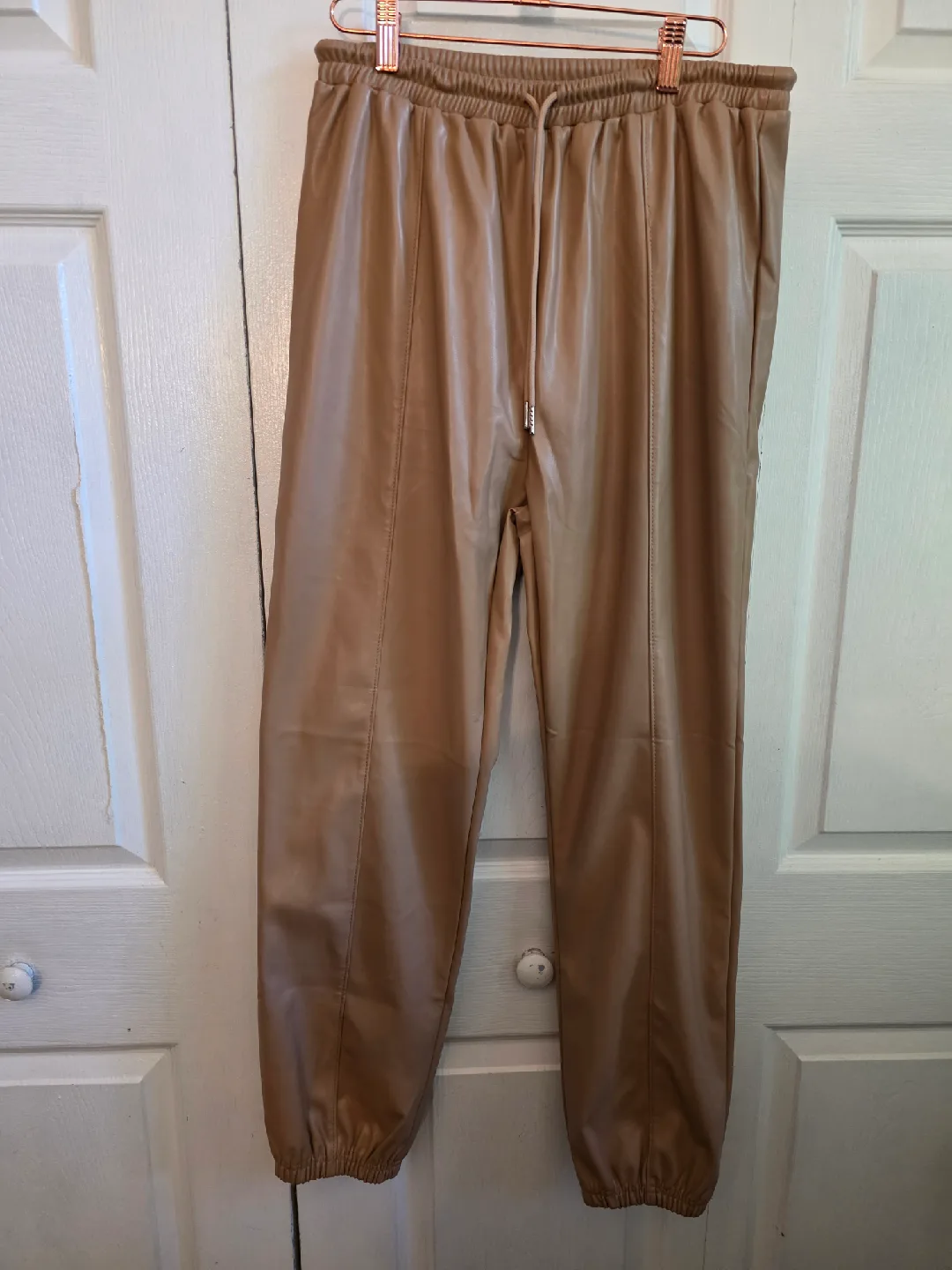 Tan Faux Leather Joggers thumbnail