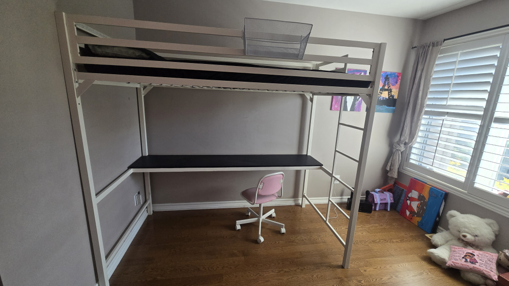 White Loft Bed with Desk and Mattress Included