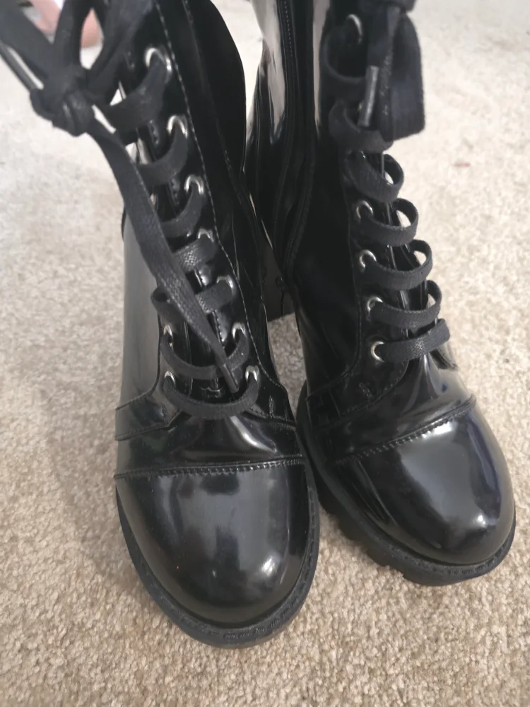 Black Lace-Up Heeled Ankle Boots image indicator(2)