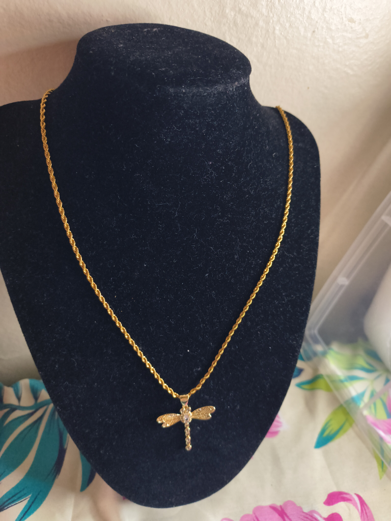 Gold Dragonfly Pendant Necklace